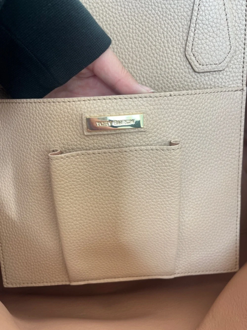 Tory Burch Pebbled Leather Tote in Light Beige